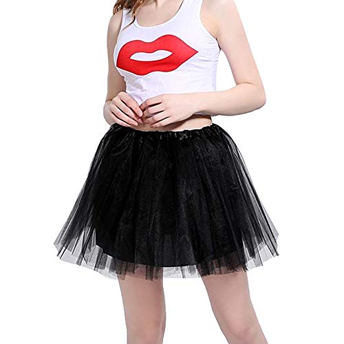 iMixCity Mujer Tutu Falda Tul Short Ballet 3 Capas Danza Ballet Tutu Pettiskirt Traje de Carnaval (Talla única, Negro)