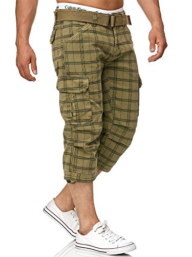 Indicode Caballero Nicolas Check Pantalones Cortos 3/4 Cargo a Cuadros con 6 Bolsillos y cinturón de 100 % algodón | Más Corto Pantalón Verano Pantalones Men Pants para Hombres Dired Herb Check XL