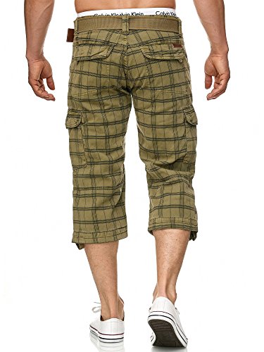Indicode Caballero Nicolas Check Pantalones Cortos 3/4 Cargo a Cuadros con 6 Bolsillos y cinturón de 100 % algodón | Más Corto Pantalón Verano Pantalones Men Pants para Hombres Dired Herb Check XL