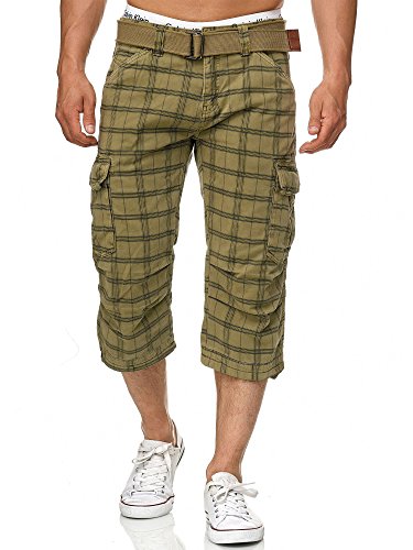 Indicode Caballero Nicolas Check Pantalones Cortos 3/4 Cargo a Cuadros con 6 Bolsillos y cinturón de 100 % algodón | Más Corto Pantalón Verano Pantalones Men Pants para Hombres Dired Herb Check XL