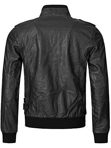 Indicode Caballero Pawel Chaqueta de imitación Cuero con Cuello alzado | Piel Sintética Chaqueta Cómodo para Motero Entretiempo Men Faux Jacket Cool Hombres Negro L