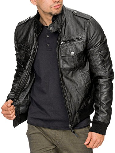 Indicode Caballero Pawel Chaqueta de imitación Cuero con Cuello alzado | Piel Sintética Chaqueta Cómodo para Motero Entretiempo Men Faux Jacket Cool Hombres Negro L