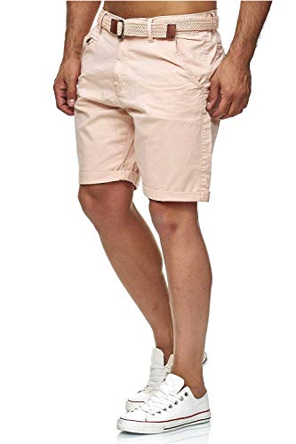 Indicode Conor - Pantalones cortos chinos para hombre, con cinturón, 100% algodón, bermudas de corte regular Cameo Rose. S