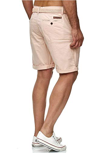 Indicode Conor - Pantalones cortos chinos para hombre, con cinturón, 100% algodón, bermudas de corte regular Cameo Rose. S