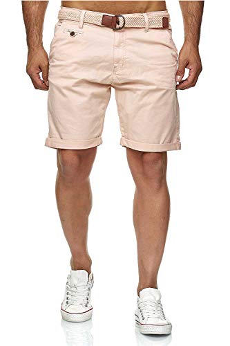 Indicode Conor - Pantalones cortos chinos para hombre, con cinturón, 100% algodón, bermudas de corte regular Cameo Rose. S