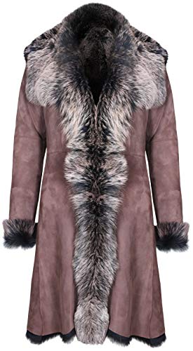 Infnity Leather Chaqueta de Gamuza Marrón de Ante de Piel de Oveja Real Toscana para Mujer S