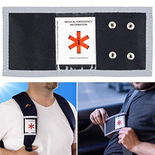 Inserto de Información Médica para el Cinturón de Seguridad o la Mochilla, Correa de Identificación Médica de Primeros Auxilios, Información de Emergencia Personal, Ideal para Viajar, Esquiar y Más