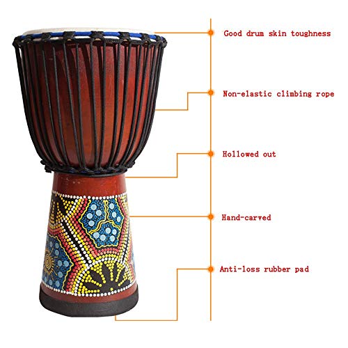 Interactivo Instrumento profesional de percusión de tambor africano tallado a mano, bronceado con bolsa de embalaje, adecuado para niños, adultos, principiantes (cabeza de tambor de 10 pulgadas) Entre