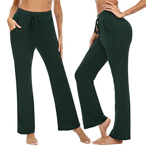 Irevial Pantalones de Yoga para Mujer Modal,100% Algodon,Alta Cintura Elásticos pantalón de Campana con cordón, Casuales Chandal Deportivo con Bolsillos para Pilates Jogger Fitness