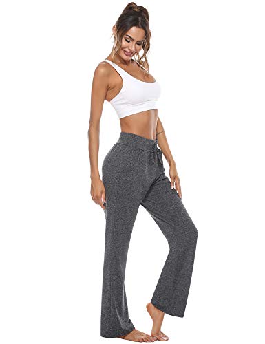 Irevial Pantalones de Yoga para Mujer,Modal Alta Cintura Elásticos pantalón de Campana con cordón, Casuales Pantalones Deportivo para Pilates Jogger Fitness