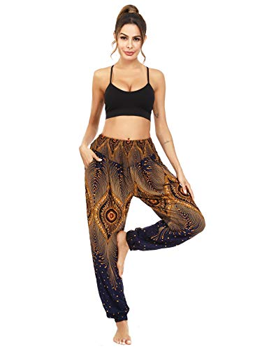 Irevial Pantalones Holgados de Yoga para Mujer, Alta Cintura Pantalones Boho Mujer Verano, Casual Danza Pilates Yoga Pants