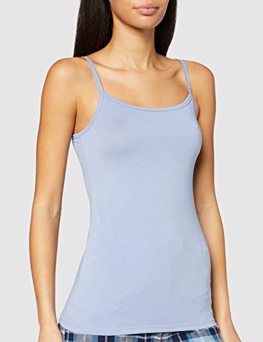 Iris & Lilly BELK024M2 Top de tirantes, Azul/Blanco (Blue Denim/White), L, Pack de 2