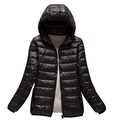 ISSHE Abrigo Plumas con Capucha Mujer Abrigos Acolchado Plumiferos Ligeros Chaquetas Chaquetones Plumon Anorak Plumifero Corto Cazadoras Chaqueta Acolchada Mujer Plumas Ultralight Invierno Negro 2XL