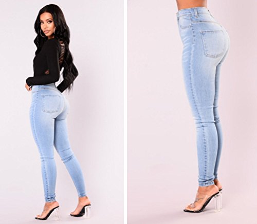 ISSHE Pantalones Vaqueros Cintura Alta Mujer Jeans Talle Alto Mujer Vaqueros Skinny Slim Pantalon Vaquero Denim Tiro Alto Mujer Jeggings Elasticos Treggings Ajustados Mode Casual Azul Claro S