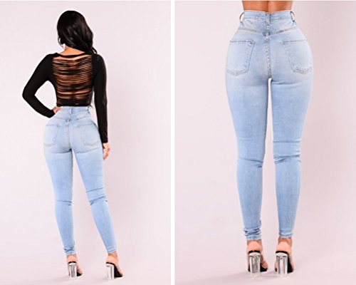 ISSHE Pantalones Vaqueros Cintura Alta Mujer Jeans Talle Alto Mujer Vaqueros Skinny Slim Pantalon Vaquero Denim Tiro Alto Mujer Jeggings Elasticos Treggings Ajustados Mode Casual Azul Claro S