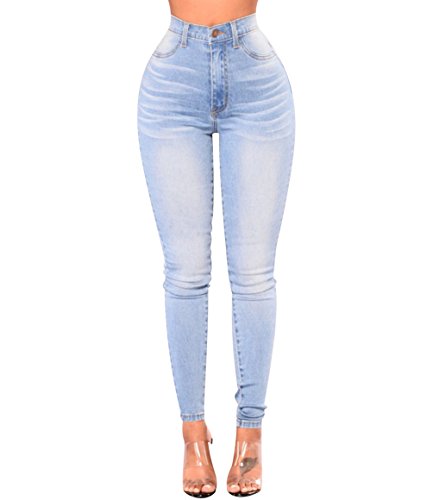 ISSHE Pantalones Vaqueros Cintura Alta Mujer Jeans Talle Alto Mujer Vaqueros Skinny Slim Pantalon Vaquero Denim Tiro Alto Mujer Jeggings Elasticos Treggings Ajustados Mode Casual Azul Claro S