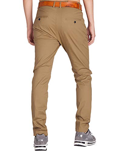 ITALYMORN Frente Plana Chinos Casual Pant Caqui Delgado Pantalones Stretch para Hombres 30W x 32L Caqui Oscuro