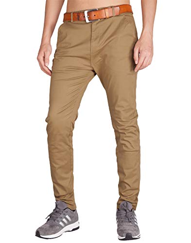 ITALYMORN Frente Plana Chinos Casual Pant Caqui Delgado Pantalones Stretch para Hombres 30W x 32L Caqui Oscuro