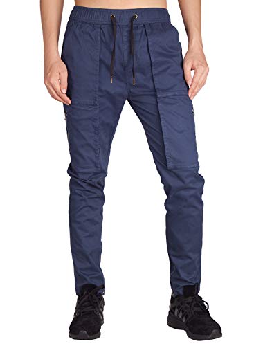 ITALYMORN Pantalon Cargo Hombre Skinny Chandal con Múltiples Bolsillos (S, Armada Azul)