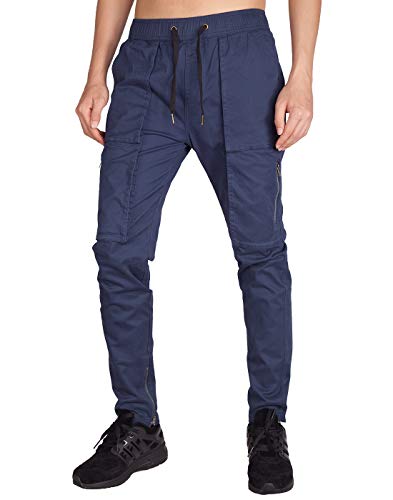 ITALYMORN Pantalon Cargo Hombre Skinny Chandal con Múltiples Bolsillos (S, Armada Azul)