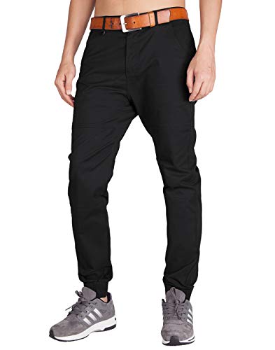 ITALYMORN Pantalon Chinos Hombre Negros Rectos Pants con Puños Elásticos Skinny Fit para Trabajo 30 Negro