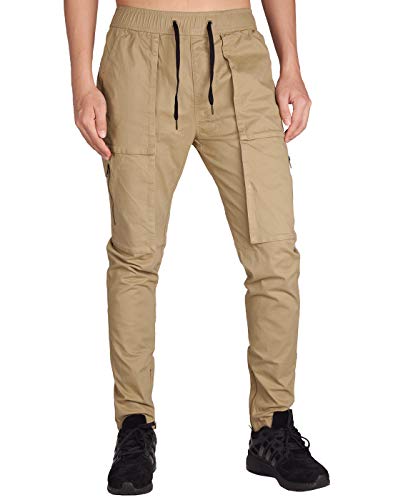 ITALYMORN Pantalones Cargo Slim Fit Chinos de Trabajo de Hombre Múltiples Bolsillos (M, Caqui)