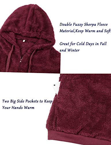 iWoo Abrigo de invierno para mujer, forro polar, sudadera con capucha para otoño, invierno, manga larga, con cremallera, para mujer, color rojo