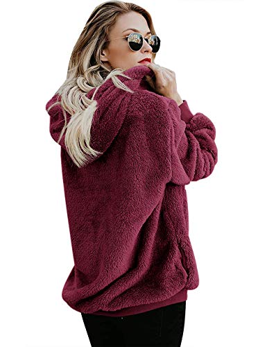 iWoo Abrigo de invierno para mujer, forro polar, sudadera con capucha para otoño, invierno, manga larga, con cremallera, para mujer, color rojo