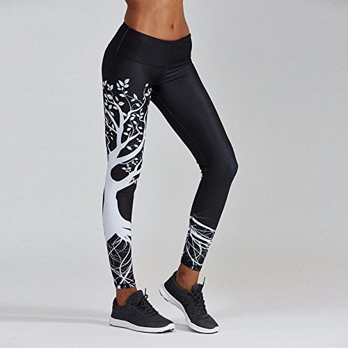 IYU_Dsgirh Pantalones Yoga Mujeres Patrón de árbol Leggings Pantalones Largos Deportivos para Mujer (Negro, M)