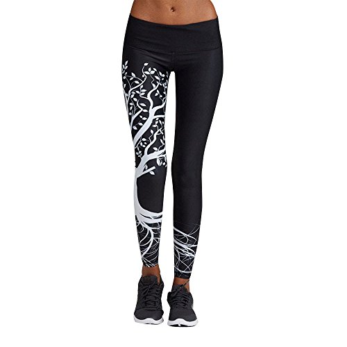 IYU_Dsgirh Pantalones Yoga Mujeres Patrón de árbol Leggings Pantalones Largos Deportivos para Mujer (Negro, M)