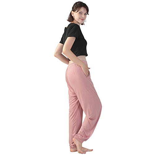 Jamron Mujer Respirable Pantalones Harén con Bolsillos Longitud Total Holgado Pantalones Talla Extra Rosa SN07418 6XL