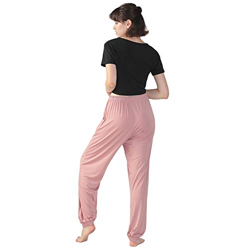 Jamron Mujer Respirable Pantalones Harén con Bolsillos Longitud Total Holgado Pantalones Talla Extra Rosa SN07418 6XL