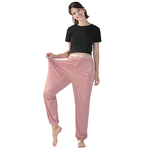 Jamron Mujer Respirable Pantalones Harén con Bolsillos Longitud Total Holgado Pantalones Talla Extra Rosa SN07418 6XL