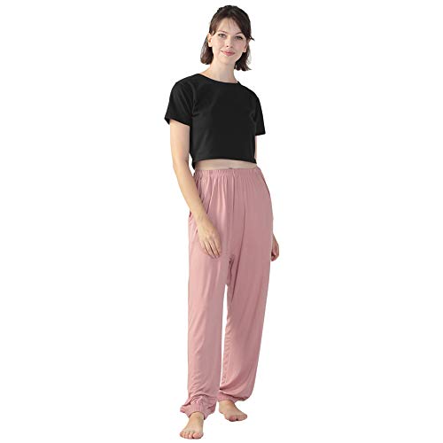 Jamron Mujer Respirable Pantalones Harén con Bolsillos Longitud Total Holgado Pantalones Talla Extra Rosa SN07418 6XL