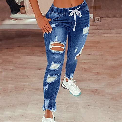 Jeans Acampanados De Cintura Alta De Color SóLido, Streetwear con CordóN Pantalones De Pierna Ancha EláSticos Rasgados Pantalones Acampanados Jeans Ajustados De Mezclilla