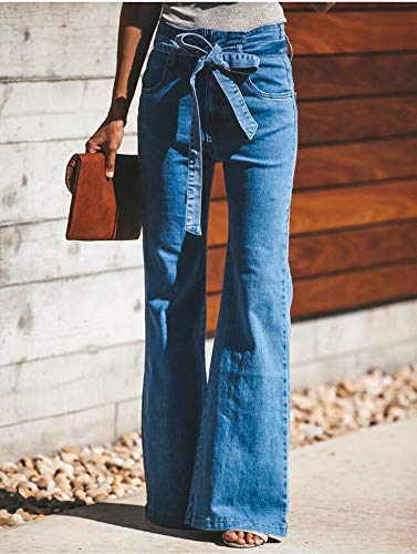 Jeans de Mujer, Jeans de Cintura Alta Pantalones Anchos Acampanados de Pierna Ancha con cinturón
