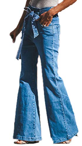 Jeans de Mujer, Jeans de Cintura Alta Pantalones Anchos Acampanados de Pierna Ancha con cinturón