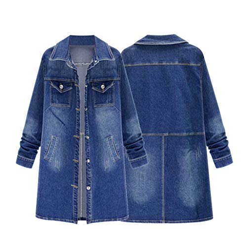 JERFER Abrigo Largo Retro Mujer Casual Flojo Oversize Jeans Vaquero Chaqueta Suelta