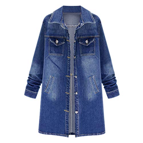 JERFER Abrigo Largo Retro Mujer Casual Flojo Oversize Jeans Vaquero Chaqueta Suelta