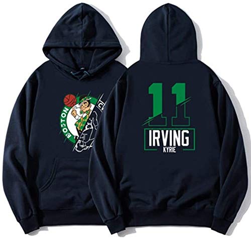 Jersey de Baloncesto de otoño e Invierno Boston Celtics Irving # 11 Otoño e Invierno Suéter con Capucha de Manga Larga de Invierno Chaqueta de Terciopelo Delgada Velvet Sportswear Azul Oscuro