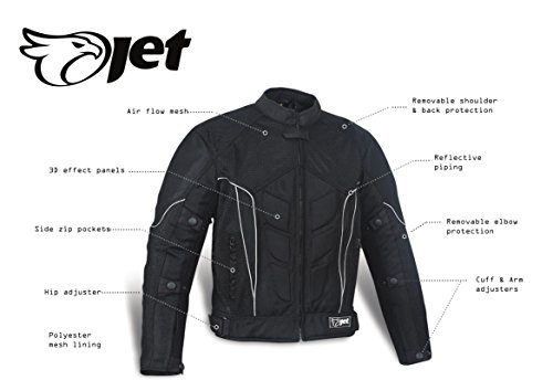 JET Chaqueta de moto motocicleta chaqueta con armadura malla noir