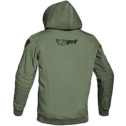 Jet Chaqueta Moto Capucha Hoodie Verano con Armadura Soft Shell (L (EU 50-52), Verde Oliva)
