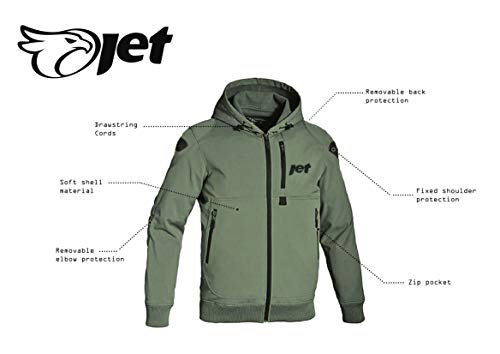 Jet Chaqueta Moto Capucha Hoodie Verano con Armadura Soft Shell (L (EU 50-52), Verde Oliva)