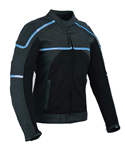 JET Chaqueta Moto Cuero Mujer Textil Cuero Premium Ventilación con Protecciones CARMEN (S (ES 36), Negro/Azul)