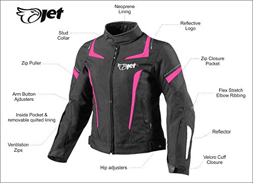 JET Chaqueta Moto Mujer Textil Impermeable con Armadura (Rosa, 4XL (ES 48-50))