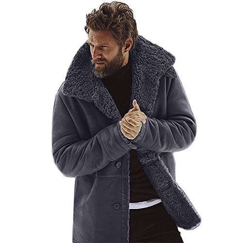 JiaMeng Chaqueta de Piel de Oveja de Invierno Abrigo de Lana cálida con Forro de imitación de Cordero de montaña Chaquetas Militar Cazadora para Hombre cálido Grueso Vintage