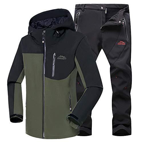 JIANYE Chaqueta Softshell Hombre Pantalon Softshell Conjunto Outdoor Transpirables Chaqueta Montaña Pantalones Montaña Ejército Verde+Negro S