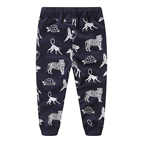 JinBei Pantalón Niño Deportivos Algodon Cordón Ajustable Cinturón Tigre Tortuga León Negro Pantalones Largos Deporte Termicos Bolsillo Elasticos Escuela Jogger Pantalones 2 3 4 5 6 7 Años