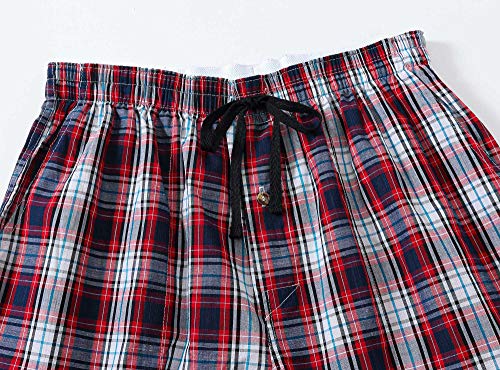 JINSHI Pantalones Pijamas Largos Algodón a Cuadros Hombre Casual Pantalones de Casa con Bolsillos 3 Pack Talla S