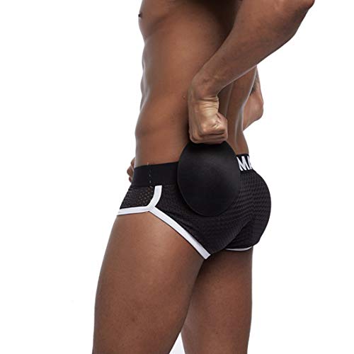 Jiyaru Bóxers para Hombre con Rellenos Delanteras y Traseras Desmontables, Calzoncillos Underwear de Malla Transpirable Negro M